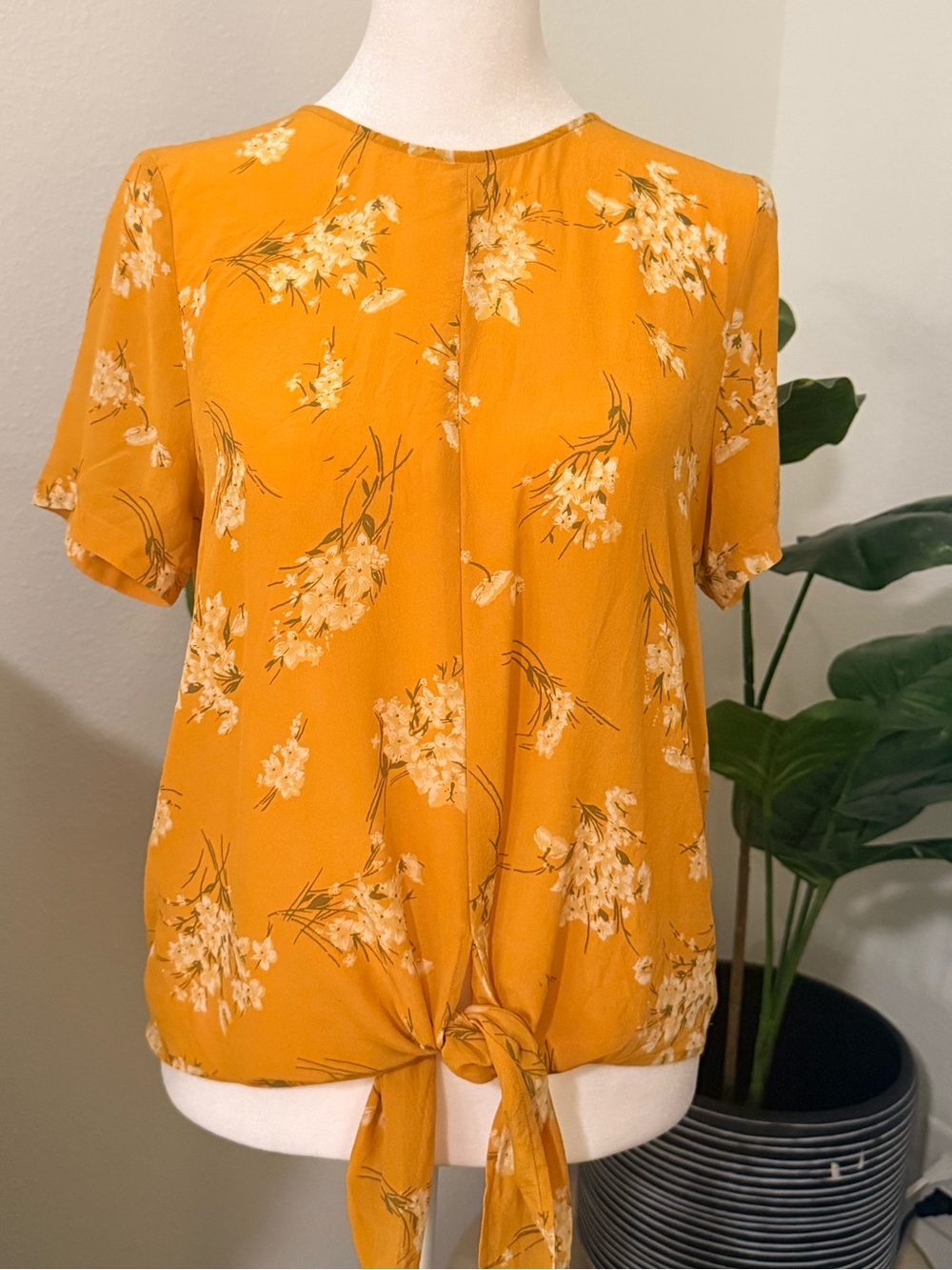 Madewell Mustard Floral Tie-Front Blouse